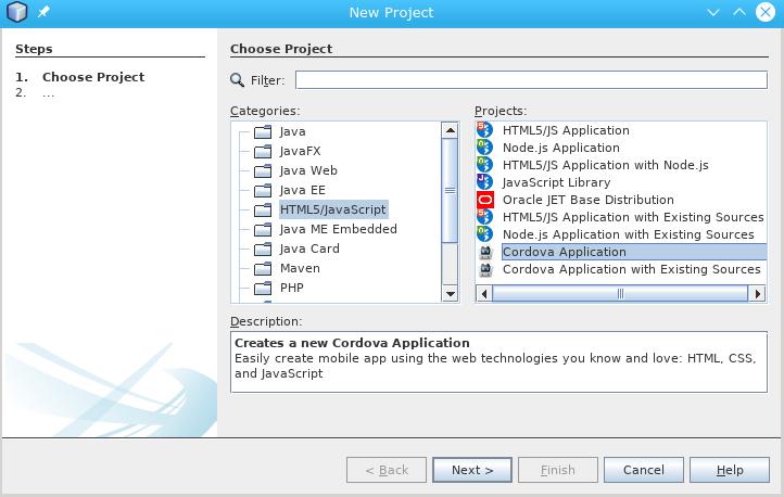 Cordova and Netbeans on Arch Linux: Creating a Cordova project